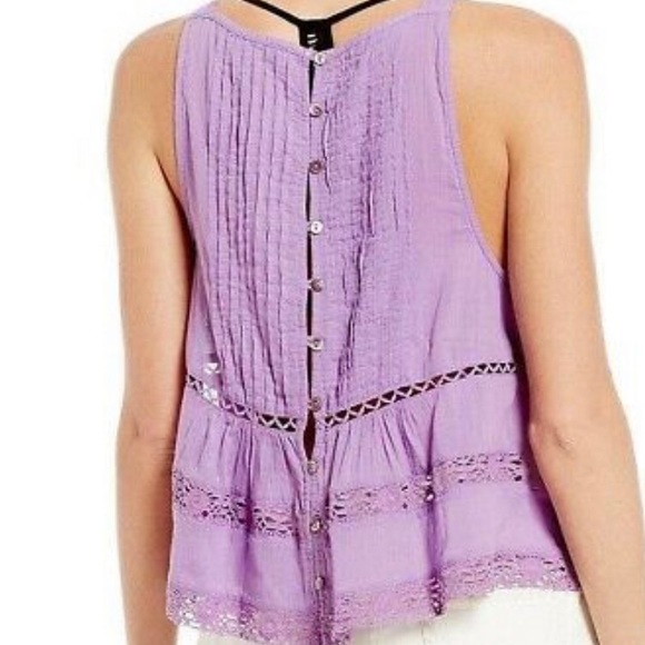 Free People Purple Tank with Crochet Detail Size M - Picture 2 of 5